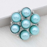 20MM snap silver Plated with Blue Pearl KC8243