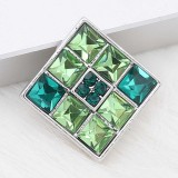 20MM square snap silver Plated with Green Rhinestone KC8242 