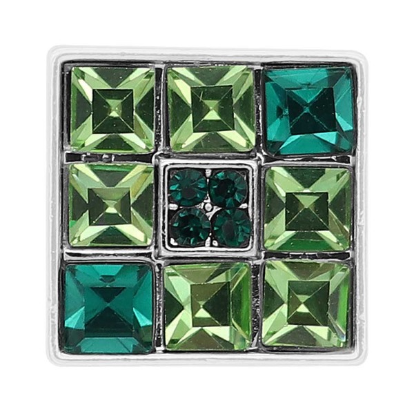 20MM square snap silver Plated with Green Rhinestone KC8242 