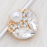 20MM Flower design snap gold Plated white Rhinestone and Pearl KC8263