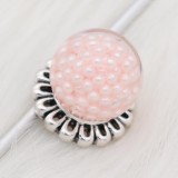 20MM Glossy Spherical opal snap Silver Plated with Pink Pearl KC8276