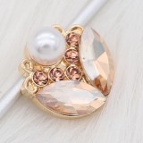 20MM Flower design snap gold Plated orange Rhinestone and Pearl KC8265