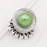 20MM Glossy Spherical opal snap Silver Plated with green Pearl KC8271