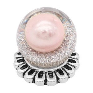 20MM Glossy Spherical opal snap Silver Plated with Pink Pearl KC8272