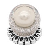 20MM Glossy Spherical opal snap Silver Plated with white Pearl KC8270