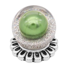 20MM Glossy Spherical opal snap Silver Plated with green Pearl KC8271