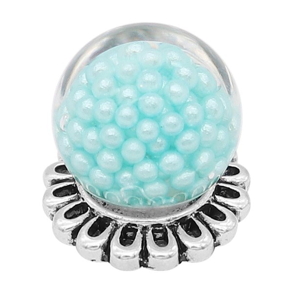 20MM Glossy Spherical opal snap Silver Plated with blue Pearl KC8277