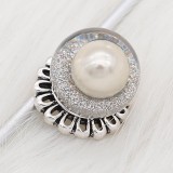 20MM Glossy Spherical opal snap Silver Plated with white Pearl KC8270