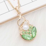 20MM Flower design snap gold Plated green Rhinestone and Pearl KC8267