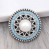 20MM pearl snap Silver Plated with Cyan beads charms KC9388 snaps jewerly