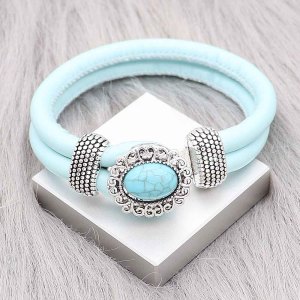 20MM design snap Silver Plated with Cyan Turquoise charms KC9361 