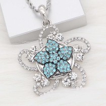 20MM Starfish snap Silver Plated with blue Rhinestone charms KC9416 