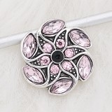 20MM snap silver Plated with Pink Rhinestone KC8282