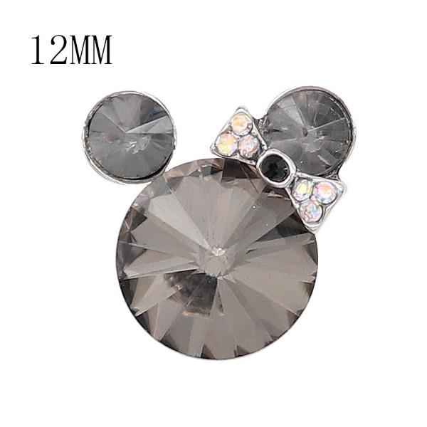 12MM Cartoon snap Silver Plated with gray Rhinestone charms KS7183-S