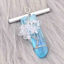 Natural Crystal Tree of life silver Pendant of necklace Light Blue