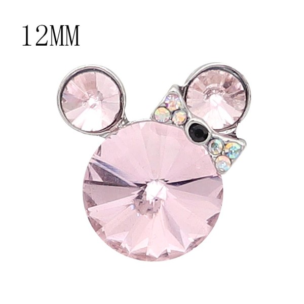 12MM Cartoon snap Silver Plated with Pink Rhinestone charms KS7185-S