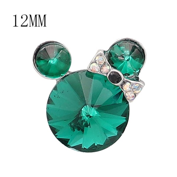 12MM Cartoon snap Silver Plated with green Rhinestone charms KS7188-S