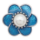 20MM flower snap sliver Plated with pearl and blue enamel KC6588 snaps jewelry