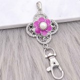 20MM flower snap sliver Plated with pearl and purple enamel KC6586 snaps jewelry
