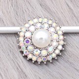 20MM snap sliver Plated with Colorful rhinestones and pearl KC6602 snaps jewelry