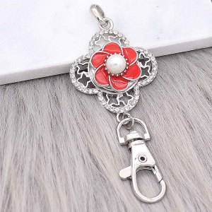20MM flower snap sliver Plated with pearl and red enamel KC6587 snaps jewelry
