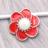 20MM flower snap sliver Plated with pearl and red enamel KC6587 snaps jewelry
