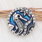 20MM  Seahorses  and  blue  enamel snap sliver Plated KC6622 snaps jewelry
