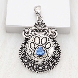 20MM paw snap sliver Plated with blue rhinestones KC6610 snaps jewelry