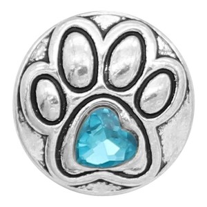 Paw 20MM snap sliver Plated with blue rhinestones KC6608 snaps jewelry