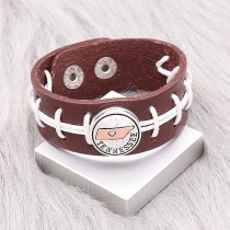 Baseball brown leather Snap bracelets KC0557 fit 20mm snaps chunks 1 button