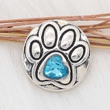 Paw 20MM snap sliver Plated with blue rhinestones KC6608 snaps jewelry
