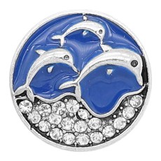 20MM Dolphins with enamel Embedded with Rhinestones and blue enamel snap sliver Plated KC6618 snaps jewelry