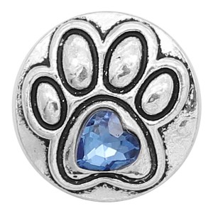 20MM paw snap sliver Plated with blue rhinestones KC6610 snaps jewelry
