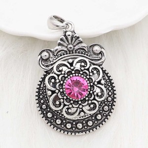 20MM flower snap sliver Plated with rose-red rhinestones  KC6639 snaps jewelry