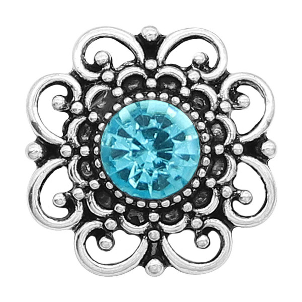20MM flower snap sliver Plated with blue rhinestones  KC6642 snaps jewelry