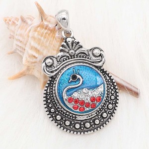 20MM Swan  with Rhinestones and blue enamel snap sliver Plated KC6627 snaps jewelry