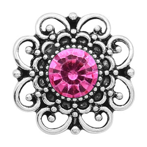 20MM flower snap sliver Plated with rose-red rhinestones  KC6639 snaps jewelry