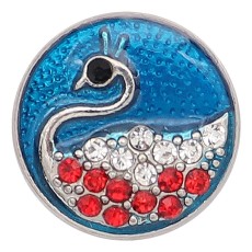 20MM Swan  with Rhinestones and blue enamel snap sliver Plated KC6627 snaps jewelry