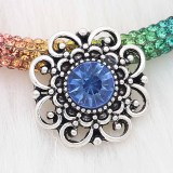 20MM flower snap sliver Plated with blue rhinestones  KC6640 snaps jewelry