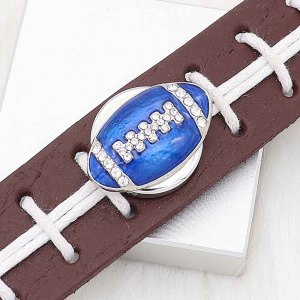 20MM Football with blue enamel  snap sliver Plated with rhinestones KC6670 snaps jewelry
