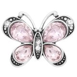 20MM Butterfly snap sliver Plated with pink  rhinestones KC6650 snaps jewelry