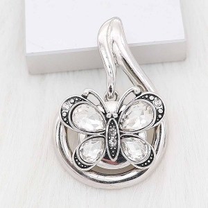 20MM Butterfly snap sliver Plated with white  rhinestones KC6651 snaps jewelry