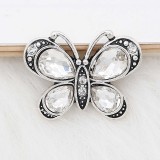 20MM Butterfly snap sliver Plated with white  rhinestones KC6651 snaps jewelry