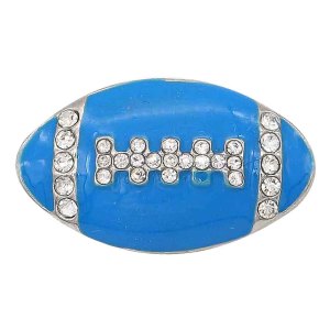 20MM Football with blue enamel  snap sliver Plated with rhinestones KC6668 snaps jewelry
