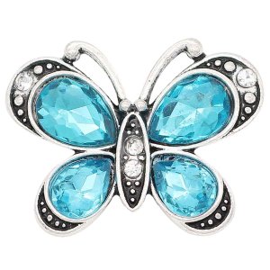 20MM Butterfly snap sliver Plated with blue rhinestones KC6652 snaps jewelry