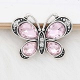 20MM Butterfly snap sliver Plated with pink  rhinestones KC6650 snaps jewelry