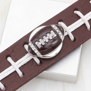 20MM Football with brown enamel  snap sliver Plated with rhinestones KC6666 snaps jewelry