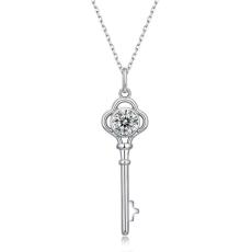 1 CT DEF 6.5mm VVS Moissanite key necklace  Sterling Silver Pendant Necklace Platinum plating 45CM chain