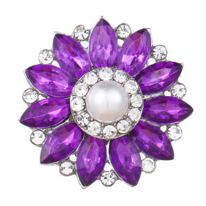 20MM design snap Silver Plated With purple rhinestones and pearl charms KC9443 snaps jewerly