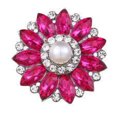 20MM design snap Silver Plated With rose red rhinestones and pearl charms KC9441 snaps jewerly